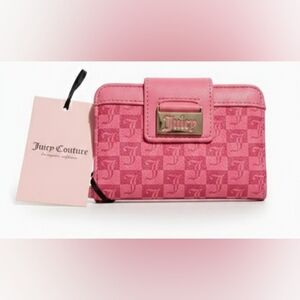 Nwt Juicy Couture Miss Juicy Tab Card Case Wallet Pink Lemonade Grid J Logo